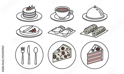 Restaurant menu food and drink icons set vector.