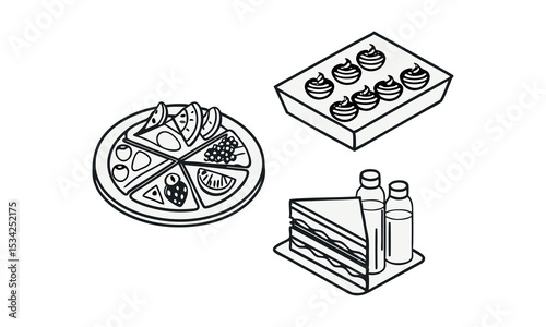 Restaurant menu food and drink icons set vector.