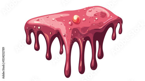 A digital illustration depicting a pink, glossy, and seemingly viscous substance in a melted, irregular shape.  The substance is dripping downwards, with several distinct drips extending from the