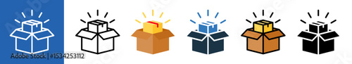 Unboxing Product multiple icon style vector illustration