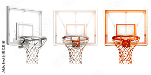Three basketball hoops isolated on a white background png ai generated