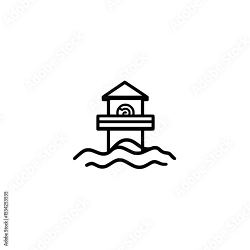Lifeguard tower icon on beach 