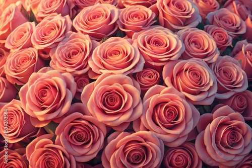 Close-up view of blooming pink roses in natural light with soft textures and romantic ambiance