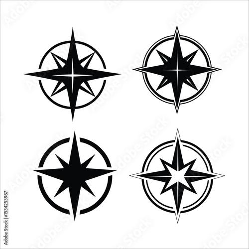 Compass rose vector set navigation direction travel nautical marine windrose star symbol graphic design