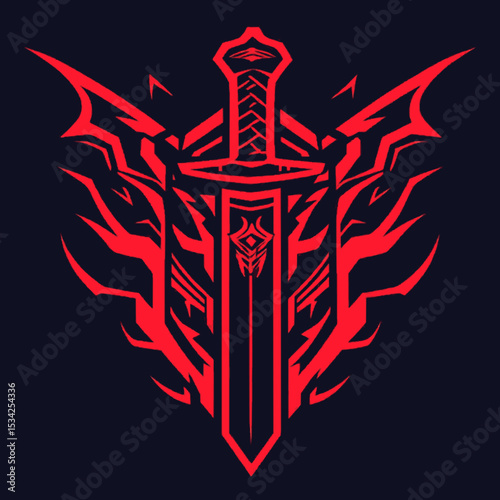 Red sword with tribal wings graphic design