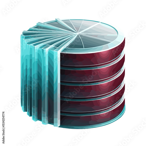 Stylized data storage stack with segmented layers in a modern and colorful design.
