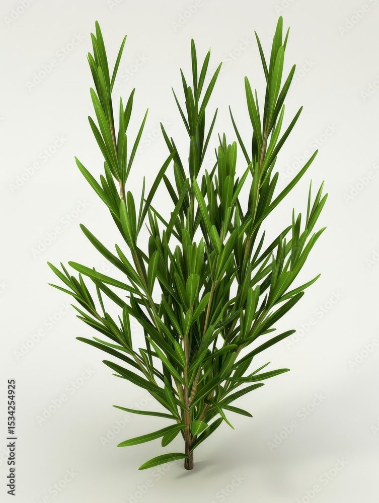 Obraz premium Fresh Green Rosemary Herb Plant Displayed Against Plain Background in Studio with Soft Lighting for Culinary and Aromatic Uses in Cooking