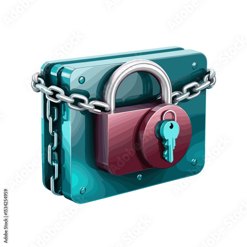 Stylized padlock and chain securing a box in a modern protective design.
