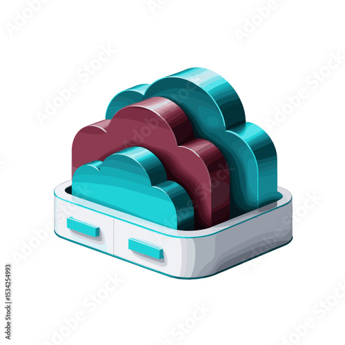 Stylized cloud storage design with layered clouds in a modern and colorful style.