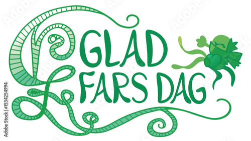 Festive green typography celebrating swedish glad fars dag in elegant floral style on white background suitable for father's day designs