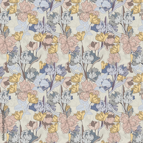 Fototapeta Naklejka Na Ścianę i Meble -  Abstract flower blooming design. Pattern with floral seamless. Grunge textured abstract art vector  with flower and plants in watercolor style.