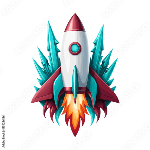 Dynamic rocket launch illustration representing exploration and innovation