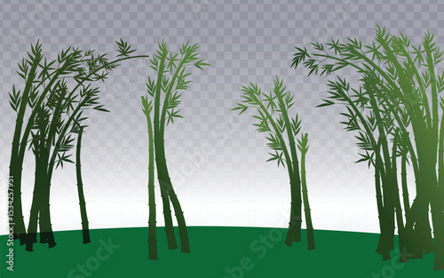A stylized depiction of various green bamboo plants, swaying gently against a transparent background. The illustration offers a natural, serene feel with simplified forms.