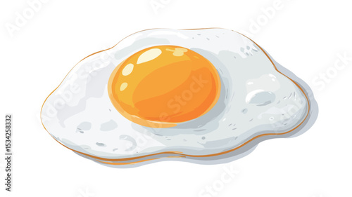 A close-up overhead shot of a single fried egg against a pure white background. The egg is sunny-side up, with a bright orange-yellow yolk clearly visible in the center. The egg white is a creamy