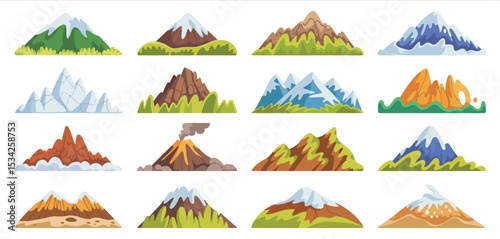 Collection of Cartoon Mountains Various Styles and Colors