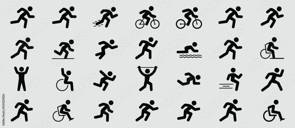 Naklejka premium Collection of Diverse Stick Figures Engaging in Various Sports and Activities