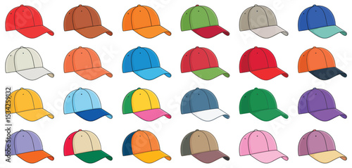 Collection of Colorful Baseball Caps in Various Colors