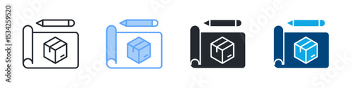 Prototype Icon Set Multiple Style. Design In Outline, Blue, Glyph, Dualtone