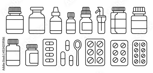 Collection of Medicine Bottles and Pill Packaging Icons