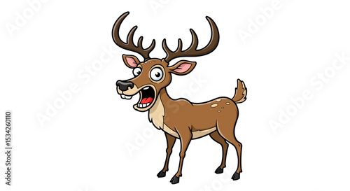 Cartoon deer with surprised expression standing on white background vector art