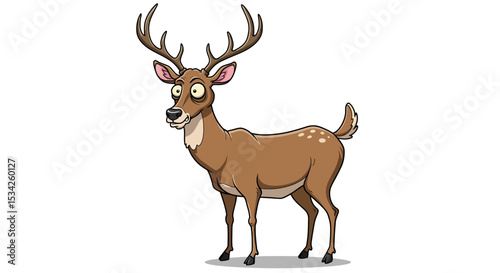 Whimsical woodland creature: Cartoon deer with big eyes and distinctive antlers