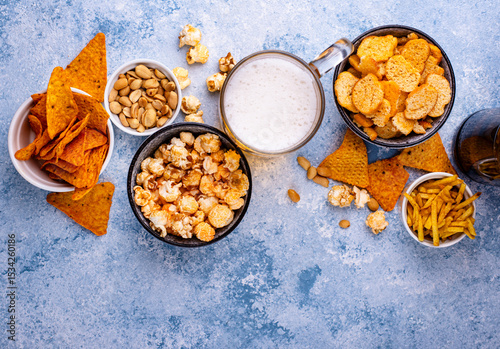 Beer and different snacks for Superbowl or football party
