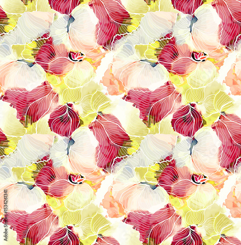 Fototapeta Naklejka Na Ścianę i Meble -  Abstract flower blooming design. Pattern with floral seamless. Grunge textured abstract art vector  with flower and plants in watercolor style.