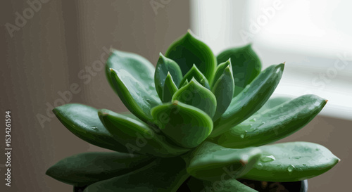 Close-up of Echeveria Succulent with Water Droplets in Soft Natural Light