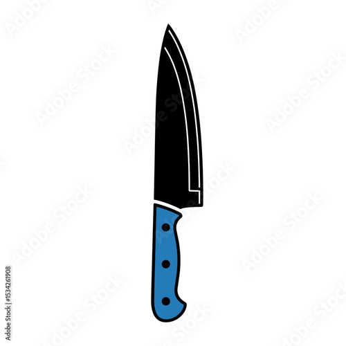 Chef's knife with blue handle on a transparent background for cooking utensil design