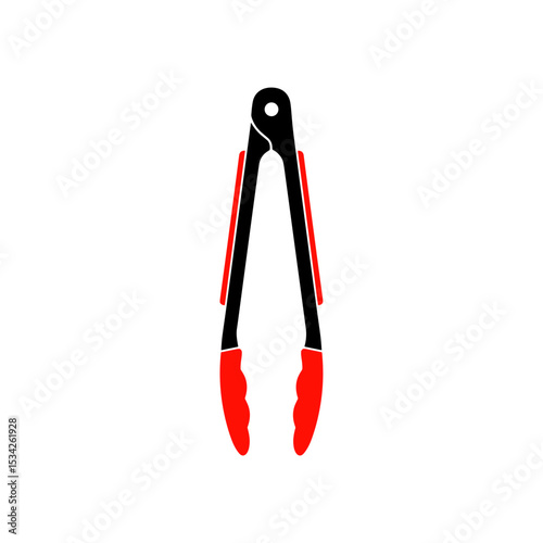 Black and red kitchen tongs on a transparent background
