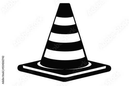 Black and White Striped Traffic Cone with a Square Base Illustration