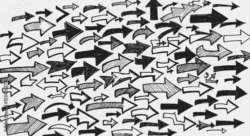 Collection of hand-drawn arrows in various directions, pointing the way