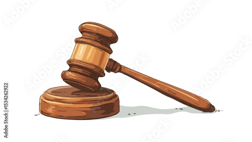 A digital illustration of a wooden gavel resting on its sound block. The gavel and block are depicted in varying shades of brown, suggesting the texture of wood grain. The style is cartoonish or
