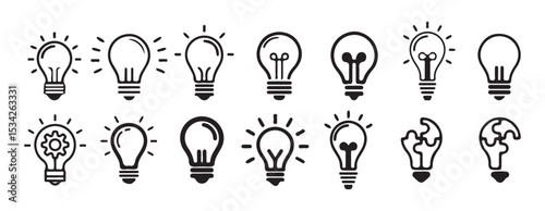 Lamp line icon set. Idea lamp icon collection. Valuable idea icon set. Set of Ideas, head idea, business ideas. Victor illustration eps 10