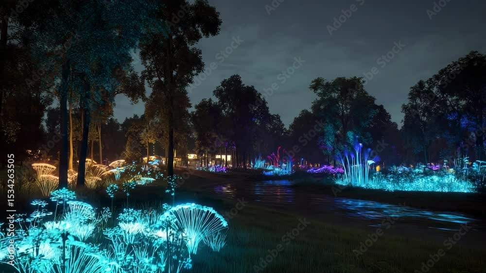 Illuminated plants in a park at night