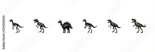 Dinosaur Skull Silhouette Vector Prehistoric Fossil Clipart Collection