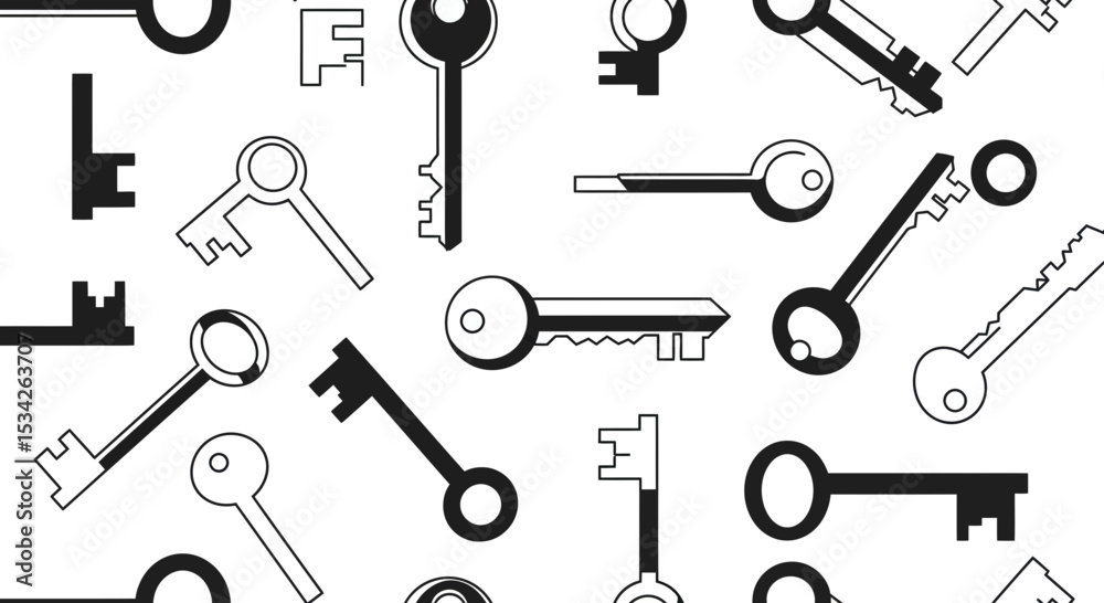 Fototapeta premium Monochrome key pattern background, classic and modern key designs for security