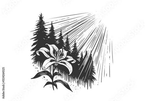 Stargazer Lily Flower Hand Drawn Natural Illustration Vector Isolated by AZ for Books, Arts, Design and Decoration Graphic Asset