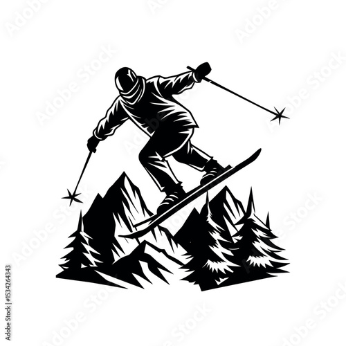 Ski Jumper Silhouette Vector – Action Sports Clipart for Cold Weather Themes