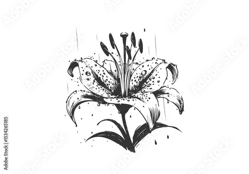 Stargazer Lily Flower Hand Drawn Natural Illustration Vector Isolated by AZ for Books, Arts, Design and Decoration Graphic Asset