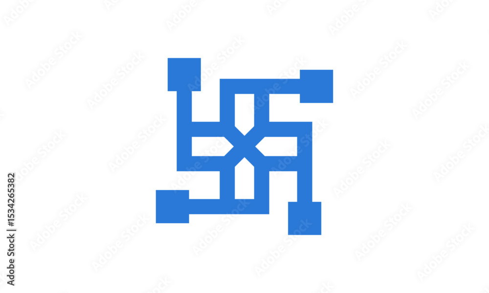 Fototapeta premium Tech Medical Cross Circuit Logo Design – Futuristic Medical Cross Integrated with Circuit Lines for Healthcare Technology and Innovation Branding