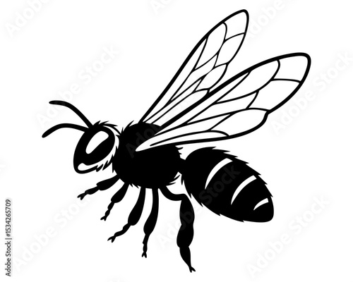 Flying Honey Bee Silhouette Vector Icon | Isolated Pollinator Insect Clip Art