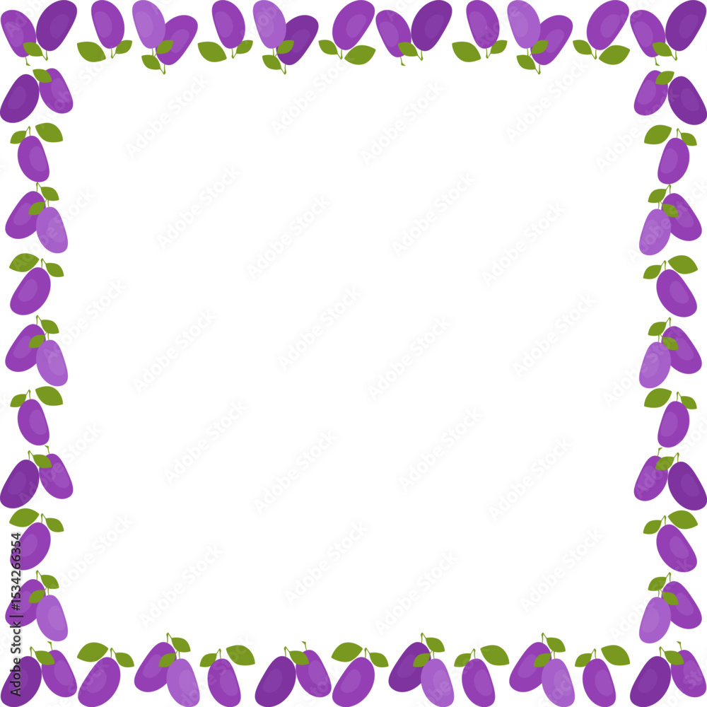 Juicy fresh violet plums frame. Aesthetic groovy berries design template. Empty space for your text Juicy fresh violet plums frame. Aesthetic groovy berries design template. Empty space for your text