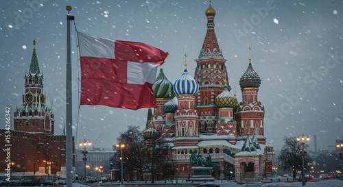 Architecture Travel Landmark Moscow Russia Winter Snow St Basils Cathedral Kremlin