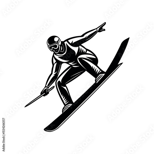 Ski Jumper Silhouette Vector – Action Sports Clipart for Cold Weather Themes