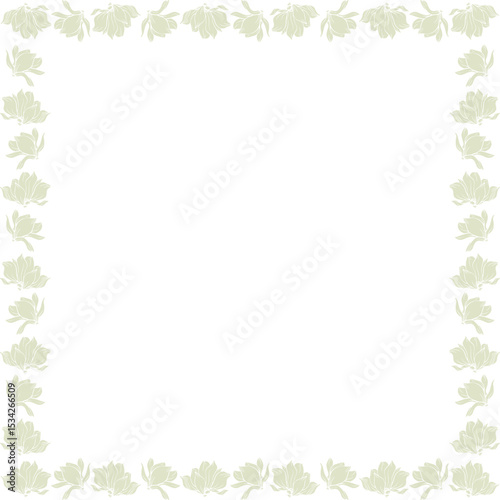 Bright magnolia flower frame. Flourish blossom elements graphic template. Cute magnolia flower