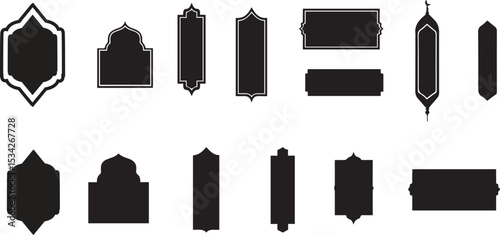 Different shapes vintage frames. Islamic vector shapes of a window or door arch. Vintage frames, collection of retro labels, badges. Ramadan window frame box  set vector