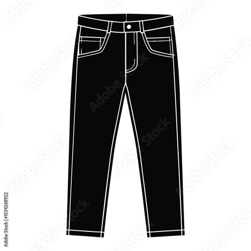 classic jeans with five pockets. vector black color silhouette,