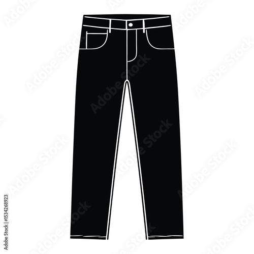 classic jeans with five pockets. vector black color silhouette,