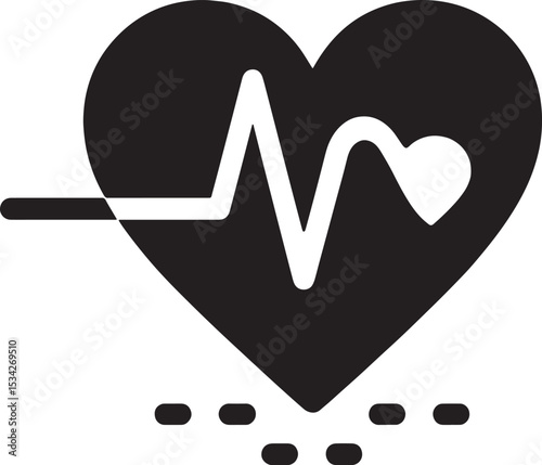 ECG line with heart symbol, black icon on white background